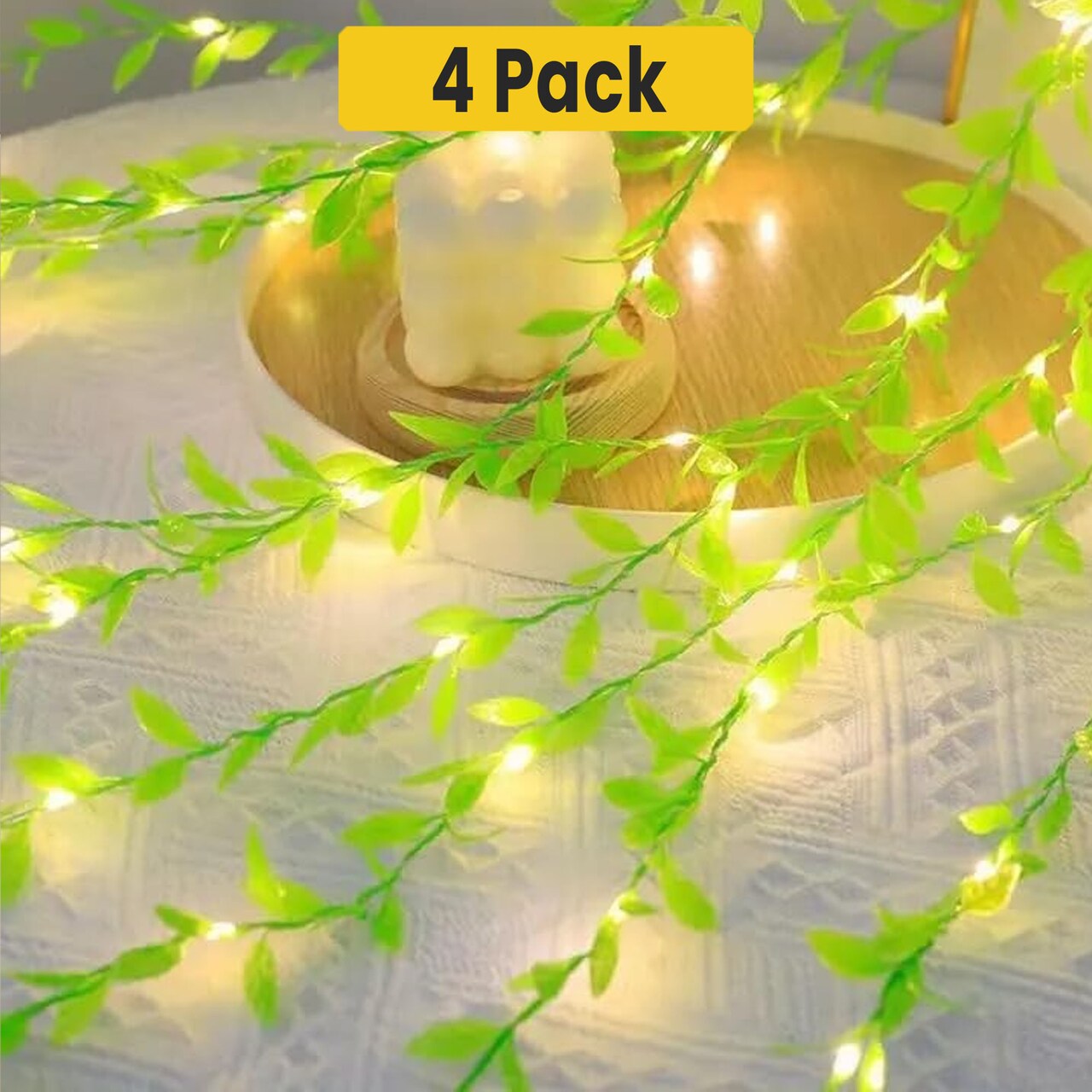 Hanging Green Leaf Vine Curtain Lights with 96 LEDs, Indoor/Outdoor Decor